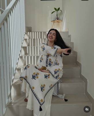 White Cotton Prosean Printed Kurta Palazzo and Dupatta 3pc set 4