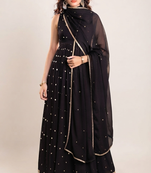 Black georgette embroidered sequins work ethnic kurta set with dupatta
