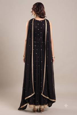 Black georgette embroidered sequins work ethnic kurta set with dupatta 2