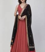 Peach crepe plain zari woven ethnic kurta set with dupatta