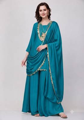 Blue  rayon embroidered hand embroidery ethnic kurta set with dupatta 1