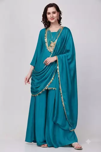 Blue  rayon embroidered hand embroidery ethnic kurta set with dupatta