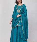 Blue  rayon embroidered hand embroidery ethnic kurta set with dupatta