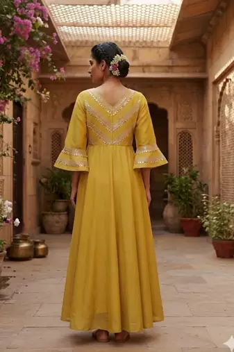 Mustard silk cotton plain zari woven ethnic kurta set with dupatta