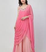 Dark pink georgette embroidered mirror work ethnic kurta set with dupatta