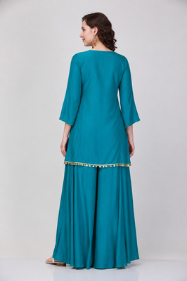 Blue  rayon embroidered hand embroidery ethnic kurta set with dupatta 2
