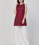 Maroon cotton hand embroidery fancy ethnic kurta palazzo set