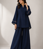 Navy blue georgette plain lace work fancy ethnic kurta palazzo set