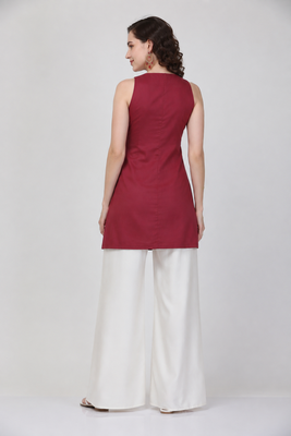 Maroon cotton hand embroidery fancy ethnic kurta palazzo set 2