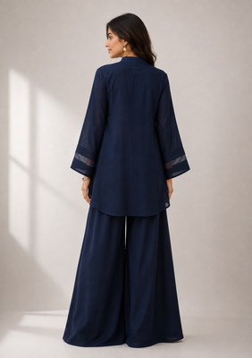 Navy blue georgette plain lace work fancy ethnic kurta palazzo set 2