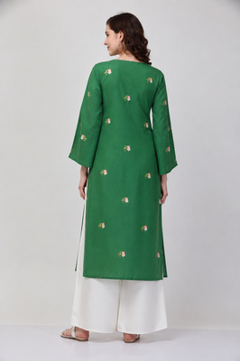 Green cotton silk embroidered thread work fancy ethnic kurta palazzo set 2