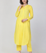 Yellow rayon plain fancy ethnic kurta pant set