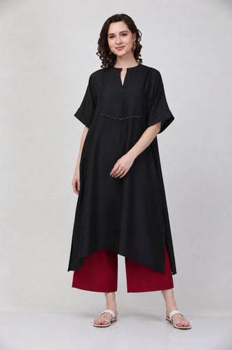 Black cotton plain fancy ethnic kurta palazzo set