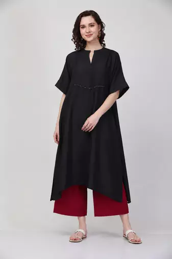 Black cotton plain fancy ethnic kurta palazzo set