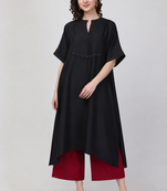 Black cotton plain fancy ethnic kurta palazzo set