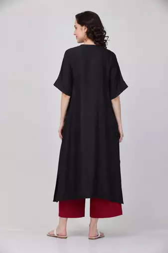 Black cotton plain fancy ethnic kurta palazzo set