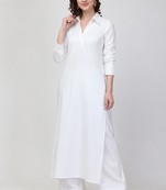 Off white cotton plain fancy ethnic kurta palazzo set