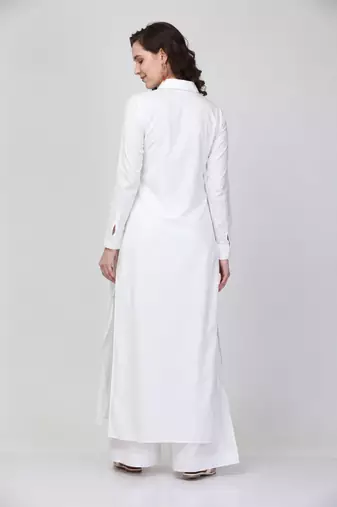 Off white cotton plain fancy ethnic kurta palazzo set