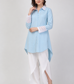 Blue crepe plain chikankari fancy ethnic kurta pant set