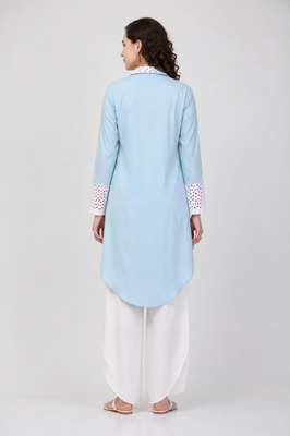 Blue crepe plain chikankari fancy ethnic kurta pant set 2