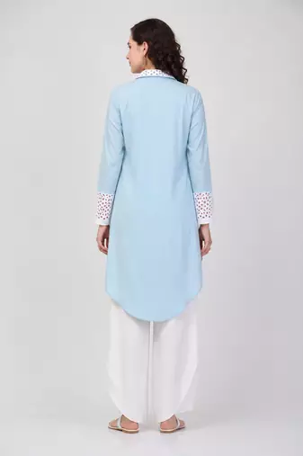 Blue crepe plain chikankari fancy ethnic kurta pant set