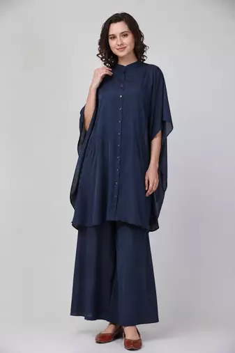 Navy blue georgette plain fancy ethnic kurta palazzo set