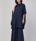 Navy blue georgette plain fancy ethnic kurta palazzo set
