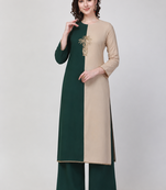 Green crepe embroidered zari work fancy ethnic kurta palazzo set