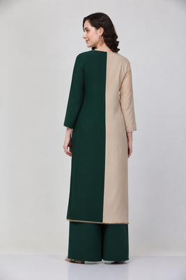 Green crepe embroidered zari work fancy ethnic kurta palazzo set 2
