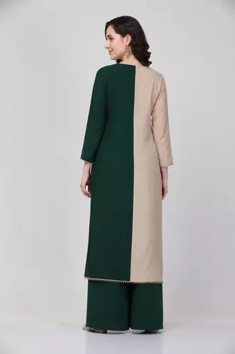 Green crepe embroidered zari work fancy ethnic kurta palazzo set