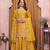 Yellow embroidered sharara suit set for women with scalloped dupatta