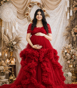 Elegant Red Maternity Gown for Pregnancy Photoshoot & Special Occasions