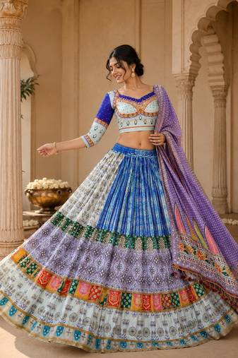 Purple Silk Navratri Lehnega Choli With Dupatta