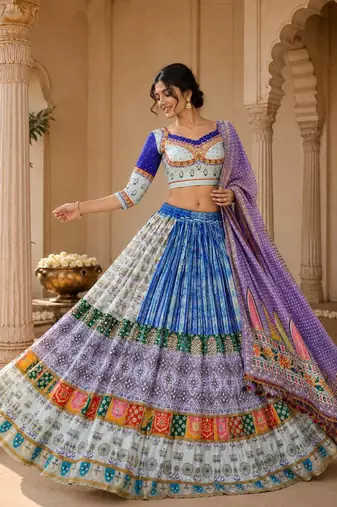 Purple Silk Navratri Lehnega Choli With Dupatta