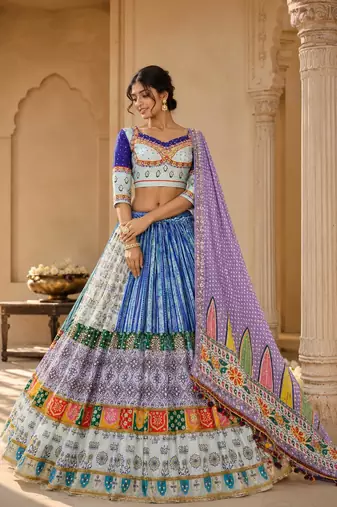 Purple Silk Navratri Lehnega Choli With Dupatta
