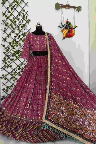 Maroon Cotton Navratri Lehenga Choli With Dupatta
