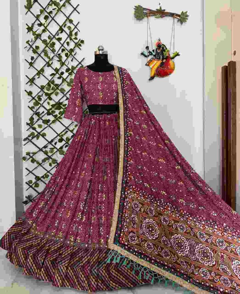 Maroon Cotton Navratri Lehenga Choli With Dupatta