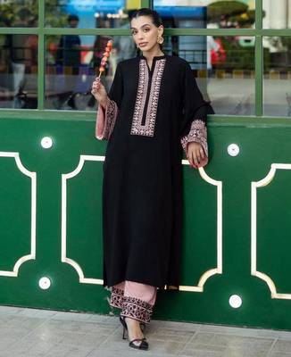 Black cotton poly thread embroidery palazzo set 2