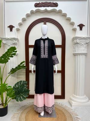 Black cotton poly thread embroidery palazzo set 3