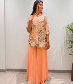 Peach georgette embroidered palazzo set