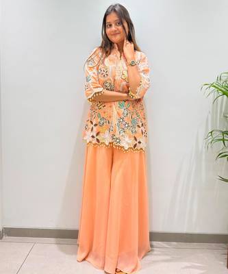 Peach georgette embroidered palazzo set 2