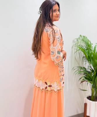 Peach georgette embroidered palazzo set 3