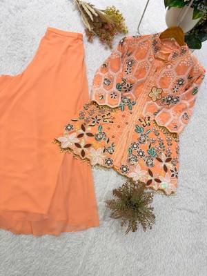 Peach georgette embroidered palazzo set 4