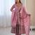 Pink silk blend embroidered flared gown set