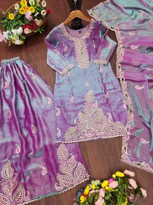Purple silk blend embroidered sharara set 4
