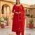 Red georgette embroidered flared gown set