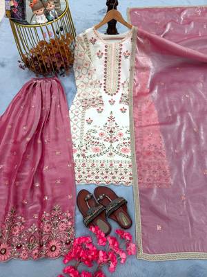 White silk blend embroidered palazzo set 4