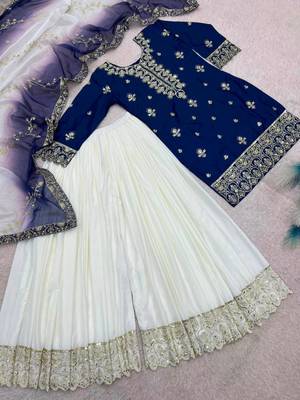 Navy-blue silk blend embroidered palazzo set 4