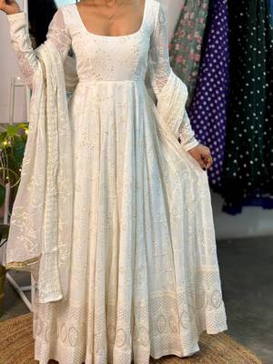 White georgette embroidered flared gown set 2