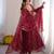 Maroon faux georgette embroidered flared gown set